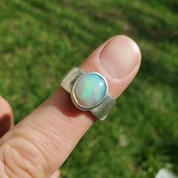 Unique Handmade Opal and Sterling Silver Ring - Picture 1 of 4